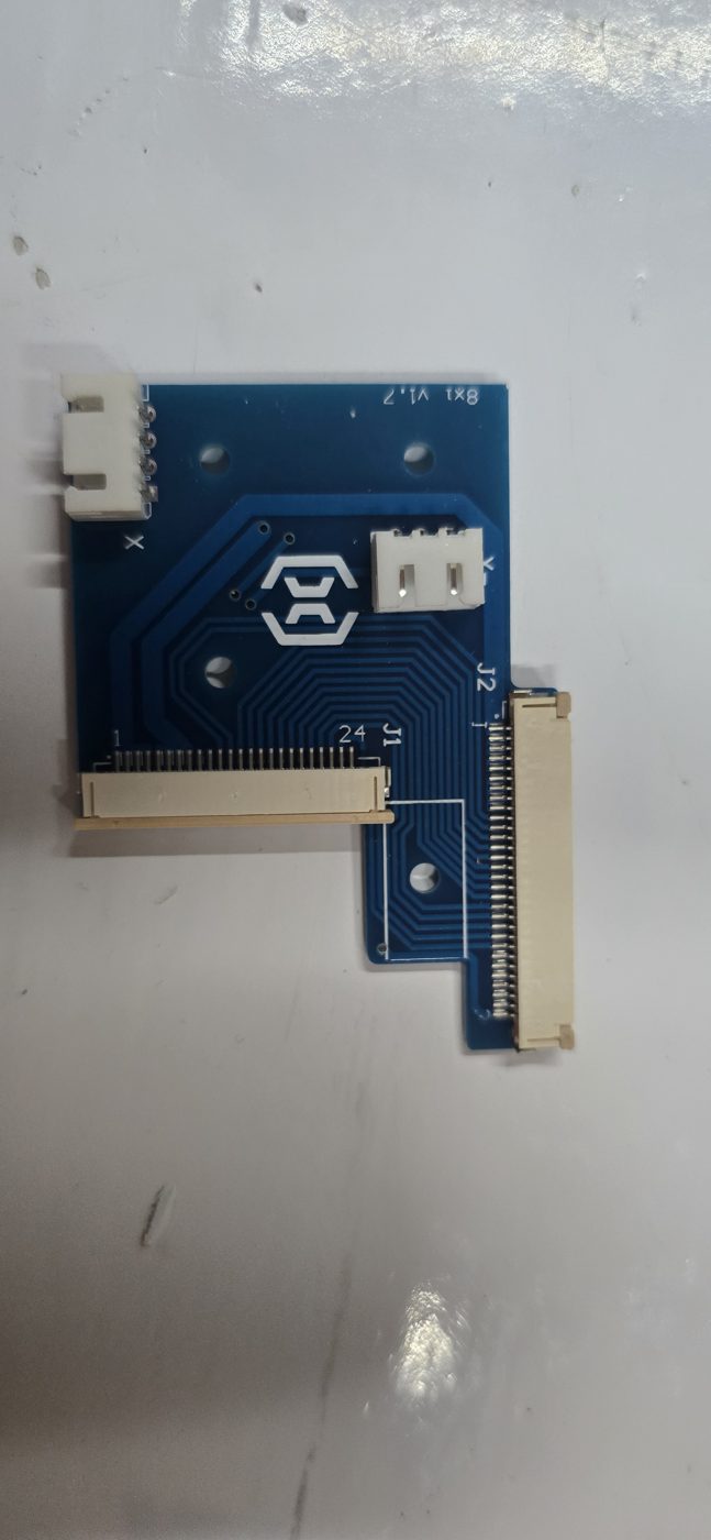 Placa X de Genius: conector J1 de 24 pines, J2 para el flex de 30 y el endstop X