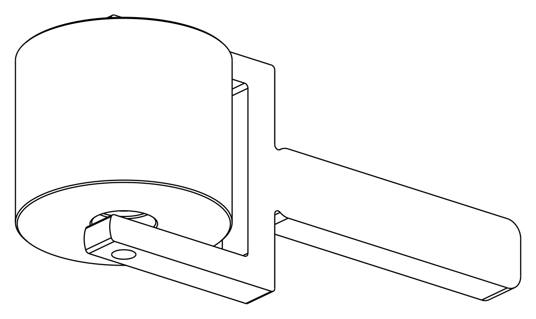 Dibujo en perspectiva del sello de rodillo: cilindro con la horquilla y el mango